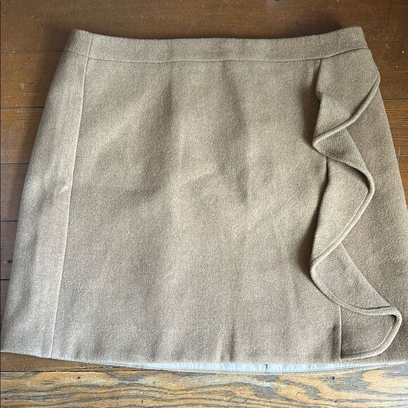 J. Crew Wool Blend Mercantile Tan Skirt with Ruffle Detail. Size 10 - Picture 1 of 7